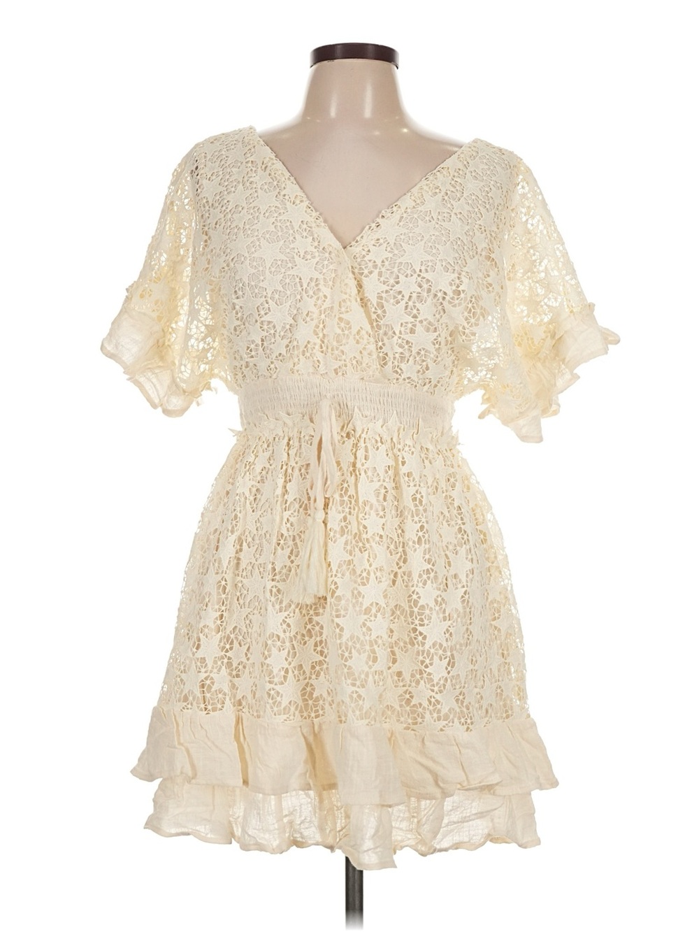 NWT J.NNA Large Cream Lace V-Neck Ruffle Dress